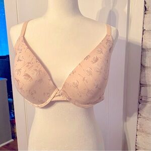 ANNE KLEIN Plunge T-Shirt Underwire Peach Floral Bra 42 D